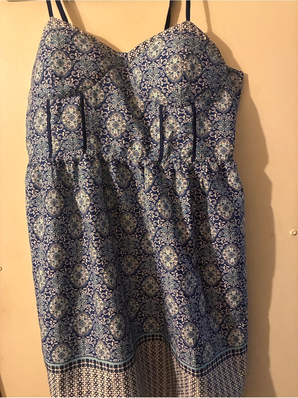 Blue Patterned Women's Sundress with pockets and padded breast